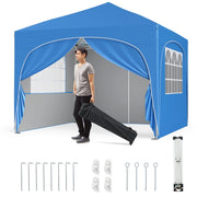 Tenda gazebo richiudibile con 4 pareti rimovibili 3x3 m borsa con ruote, Riparo sole da spiaggia pieghevole Blu