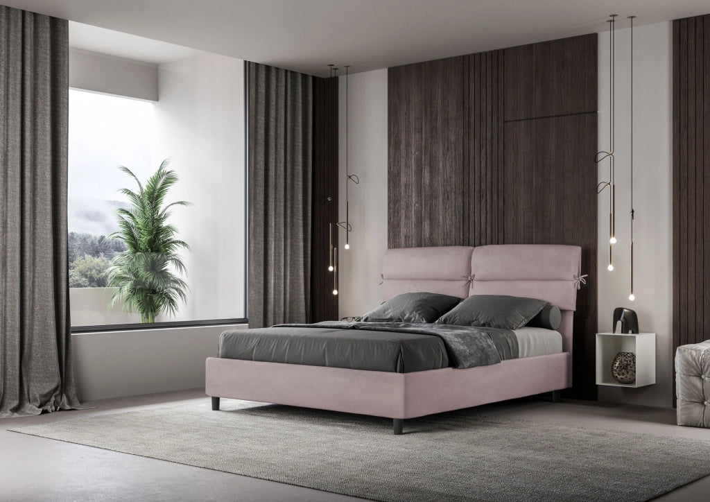 BS COM Letto matrimoniale con rete imbottito 160x190 microfibra glicine