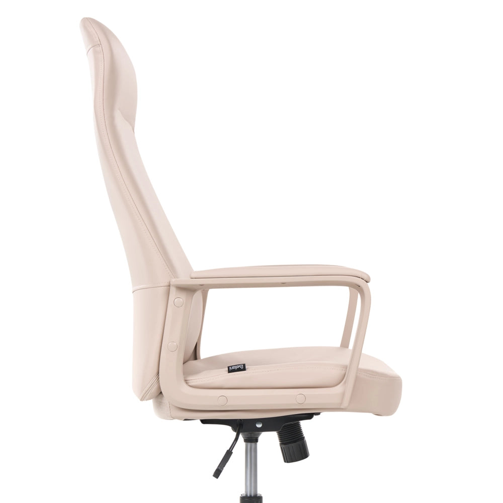 Sedia da ufficio beige con rivestimento in ecopelle, regolazione in altezza, base girevole e inclinabile, per l'ufficio domestico