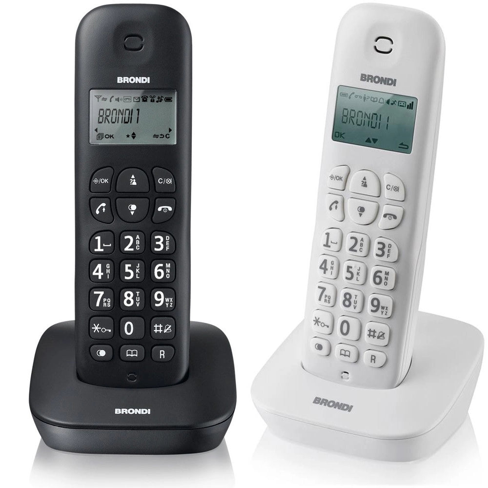 Trade Shop - Telefono Cordless Brondi Gala Nero O Bianco Fisso Casa Ampio Display Tasti Grand -