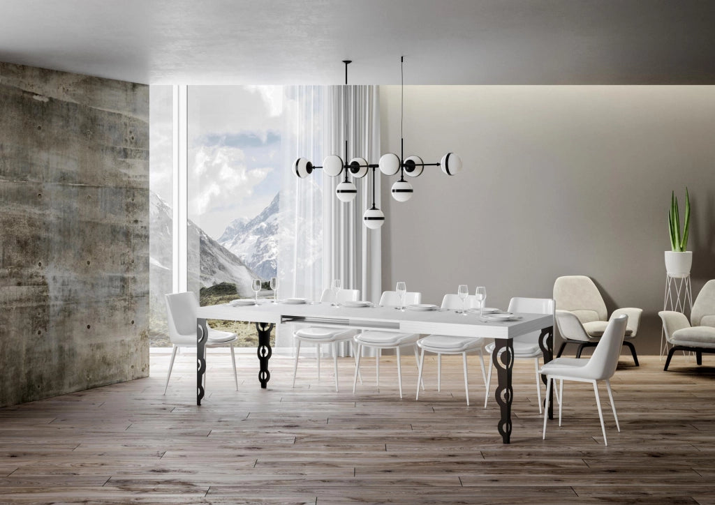 Tavolo allungabile 140/400x90 cm Karamay bianco frassino gambe antracite