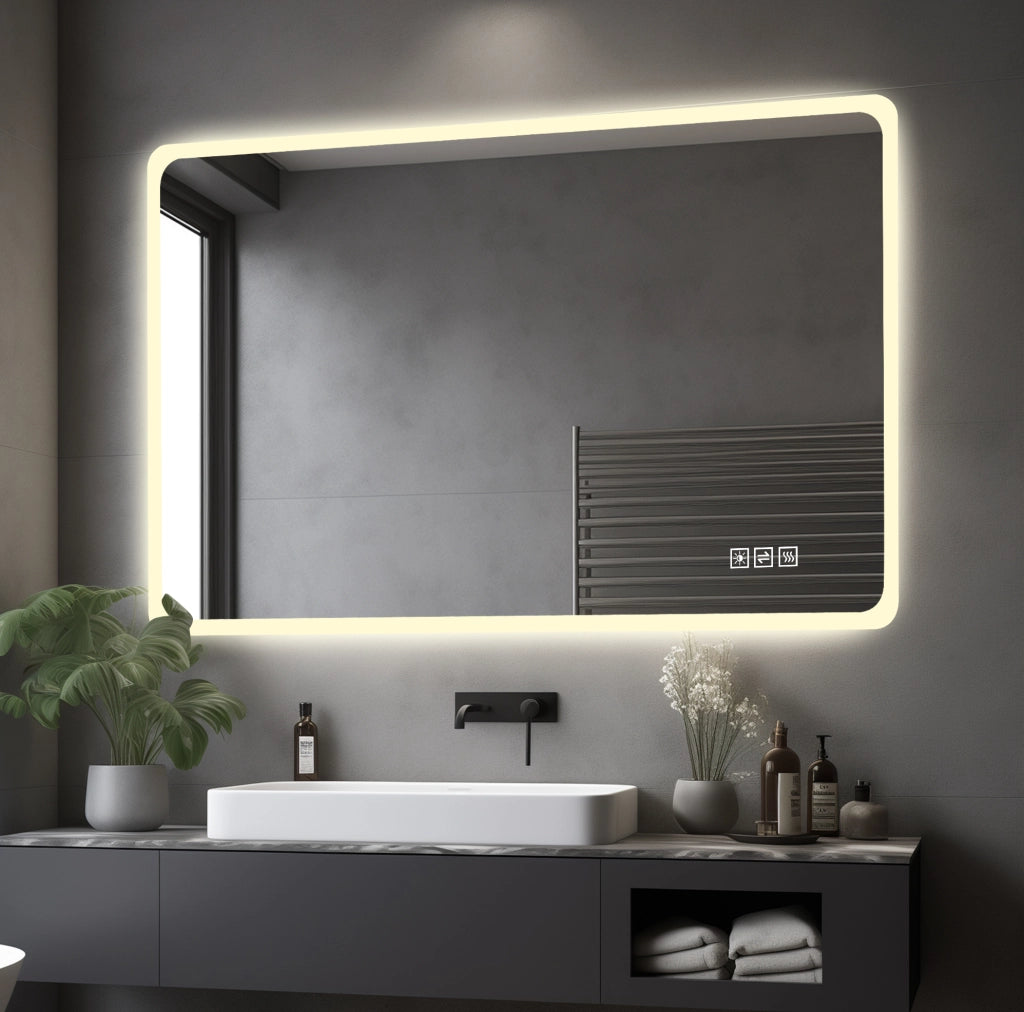 Specchio LED 60x120 cm con antiappannamento; memoria e montaggio orizzontale e verticale; argento