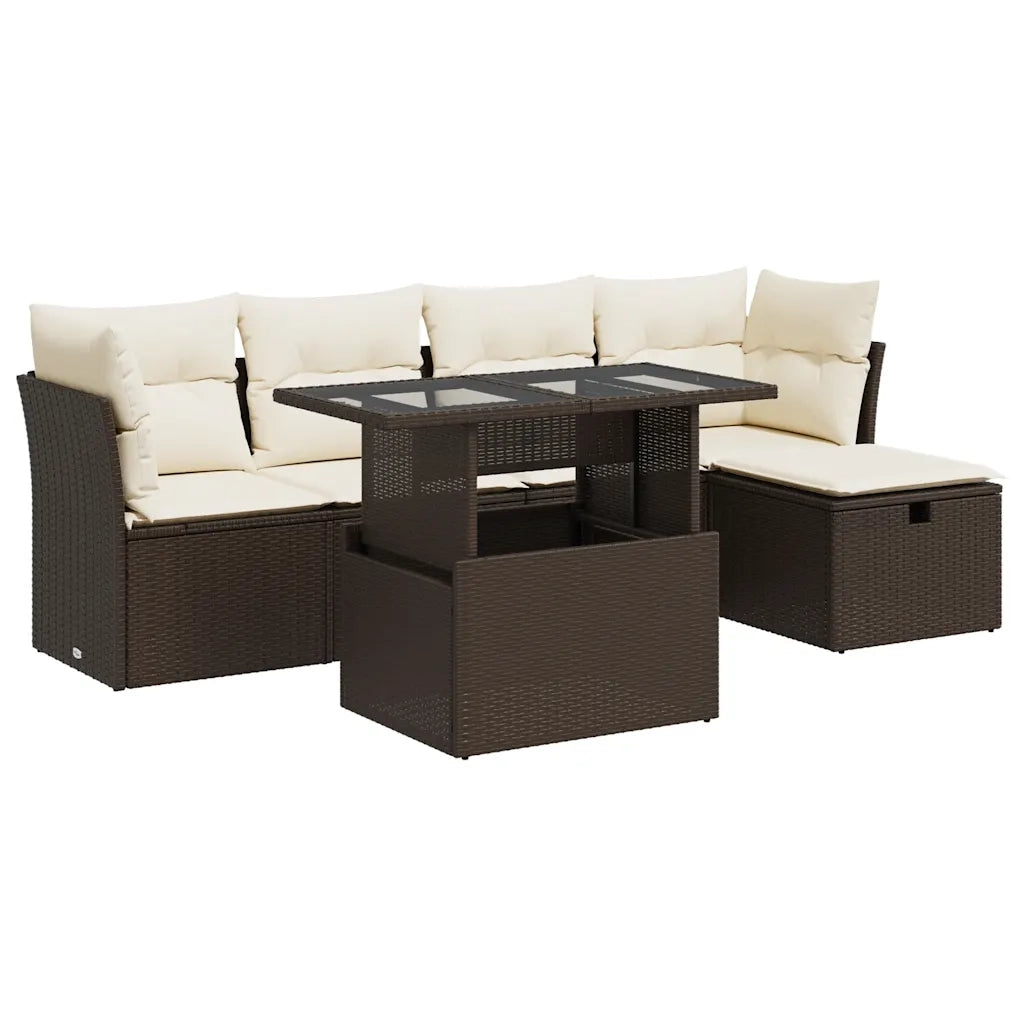 Set Divano da Giardino 6 pz con Cuscini Marrone in Polyrattan 3326144