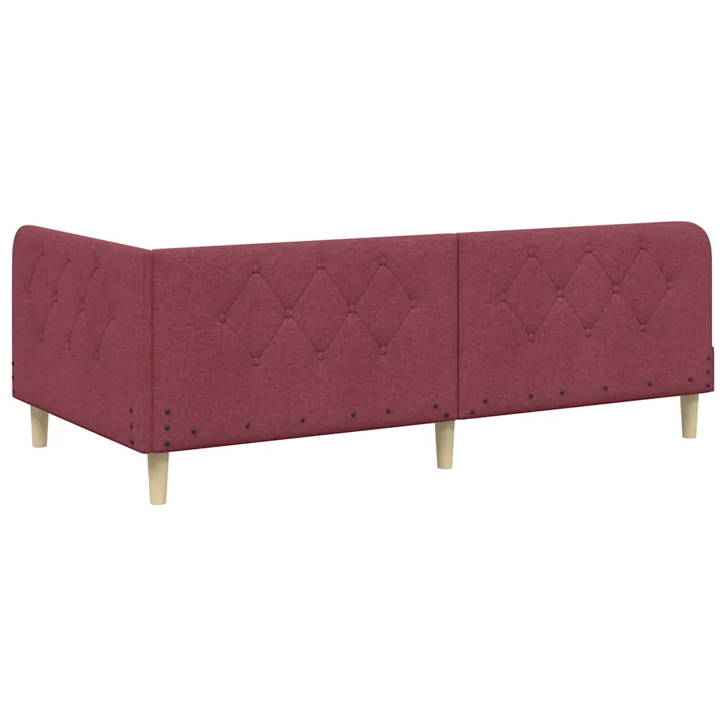 Letto singolo | Letto per adulti | Cornice del letto ad angolo Rosso Vino 90 x 200 cm Tessuto