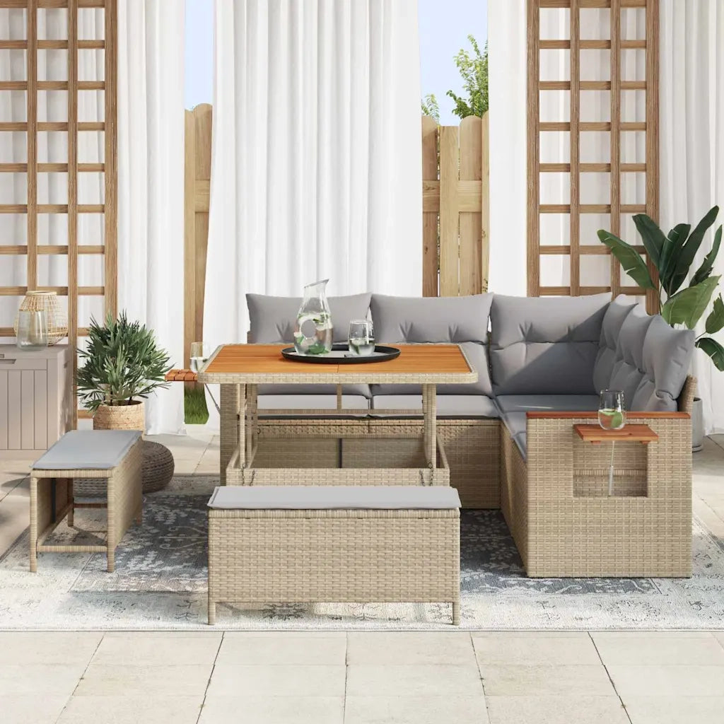 Set Divano da Giardino 9 pcs Beige e Grigio Chiaro polyrattan
