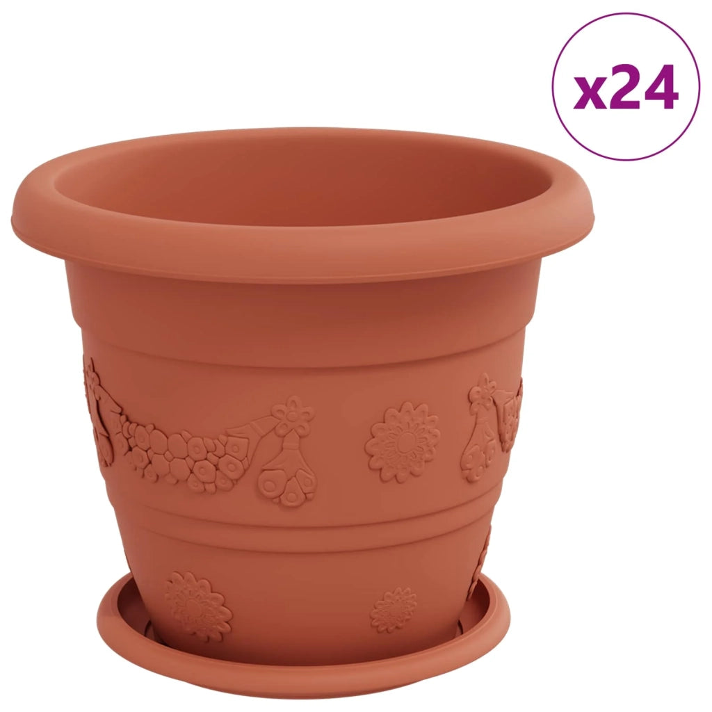 Set di 24 vasi cilindrici moderni per piante 26 x 21,5 cm in plastica rosso mattone 02_0056122