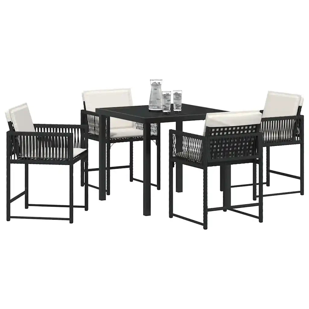 Set da Pranzo per Giardino 5 pcs Nero polyrattan