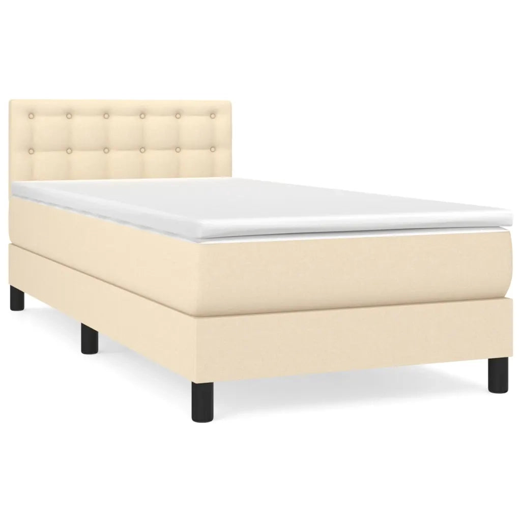 Letto singolo | Letto per adulti | Giroletto a Molle con Materasso Crema 100x200 cm in Tessuto