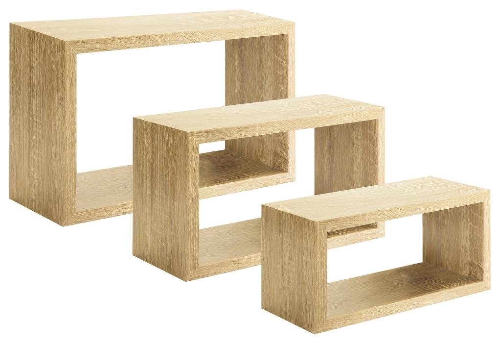 Set 3 Mensole da Parete Rettangolare in Fibra di Legno Trittico Rovere Sagerau