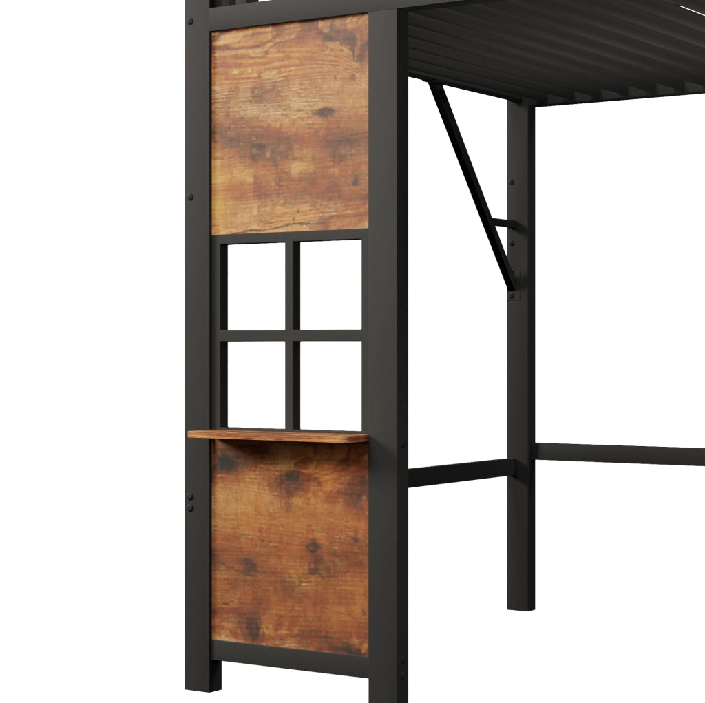 Letto a soppalco 140x200 cm con scala contenitore e area gioco, nero