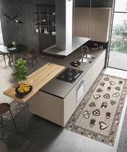 Tappeto LOVELY grigio ardesia cm.55x115 moderno cuori, passatoia cucina multiuso lavabile antiscivolo
