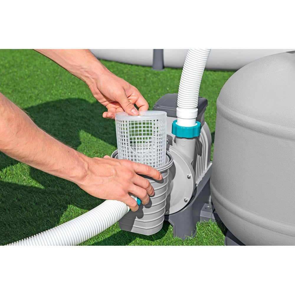 Trade Shop - Pompa Di Filtraggio A Sabbia Con Timer Manometro 11.355l/h Per Piscine Fuori Terra 58486 -