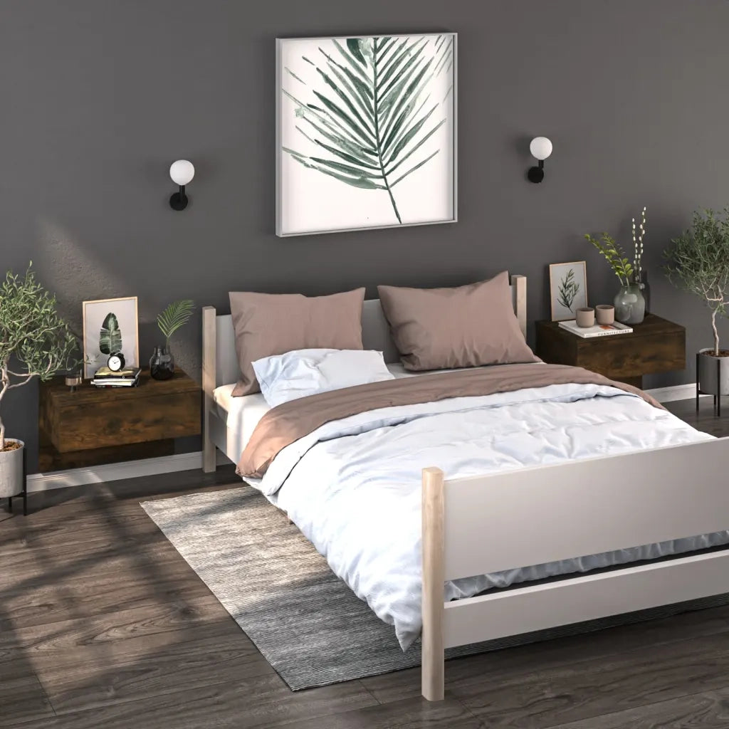 Comodino | Armadio da Notte | Mobiletto da notte a Muro Rovere Fumo