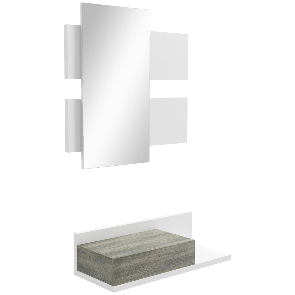 Mobile da Ingresso con Specchio e Cassetto ¨C Minimal ¨C Grigio e Bianco 75x75x35