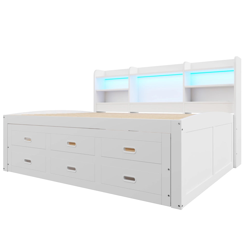 Letto multifunzionale estraibile 140x200 cm con LED, USB+Type-C, 3 cassetti e bianco