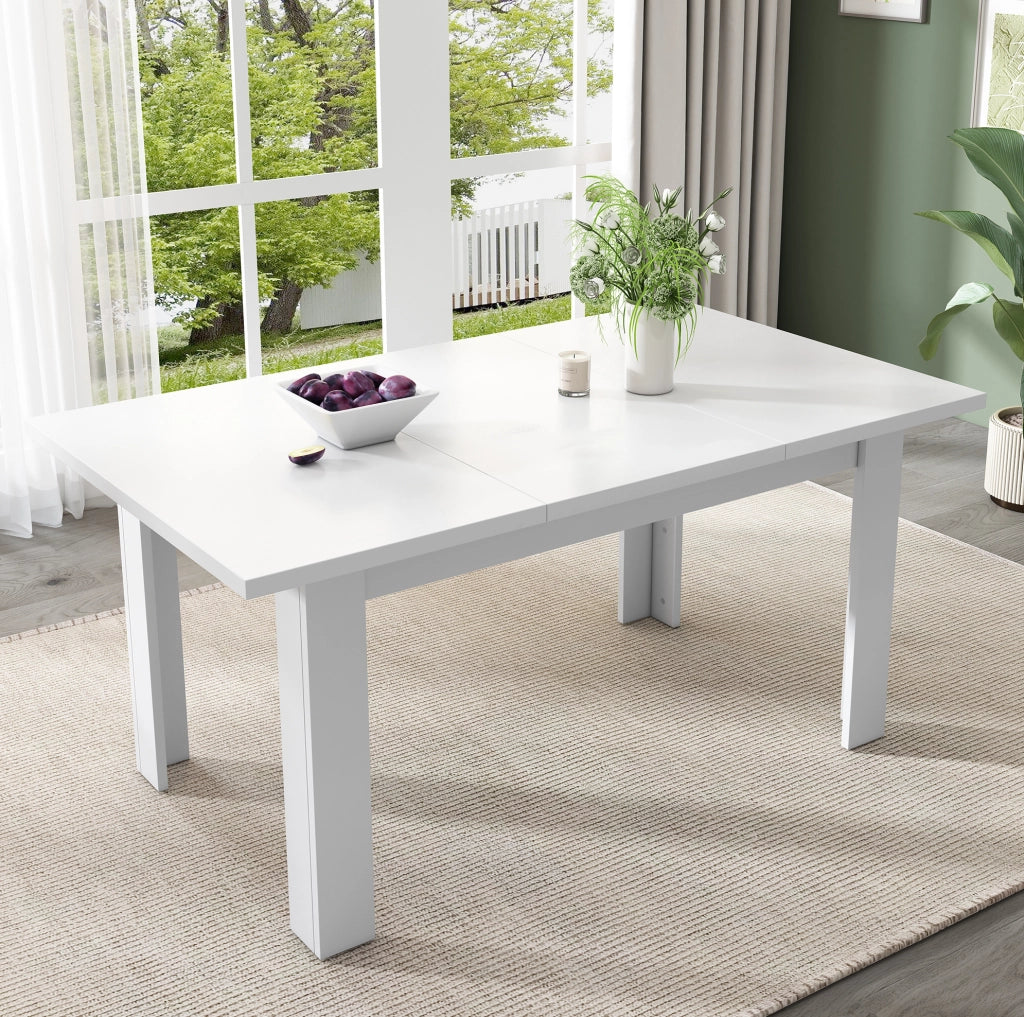 Tavolo da pranzo con vano contenitore nascosto e piano apribile in MDF bianco