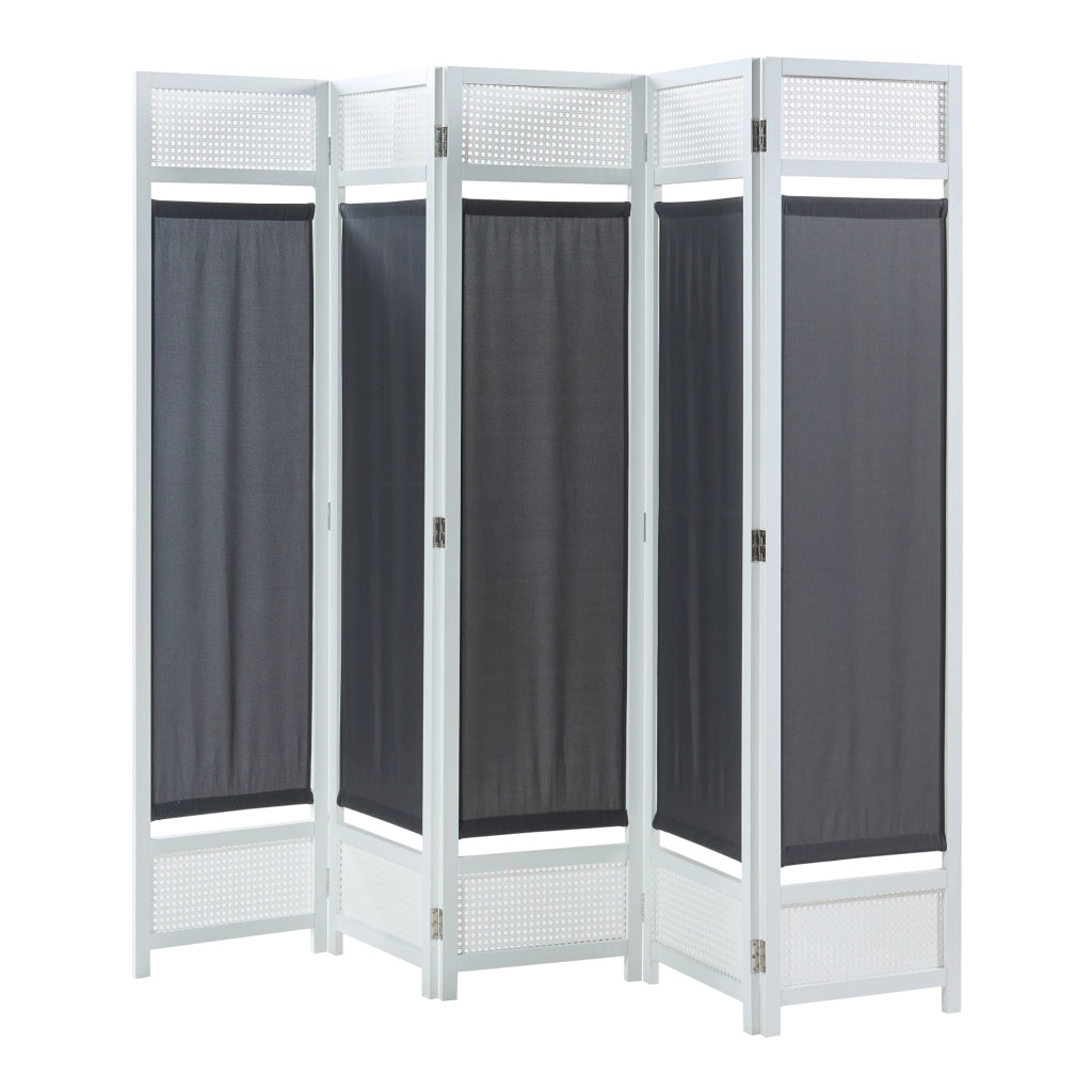 Paravento Pieghevole Dorotea per Interni Separè a 5 Pannelli 200 x 170 cm Bianco / Grigio Scuro [en.casa]