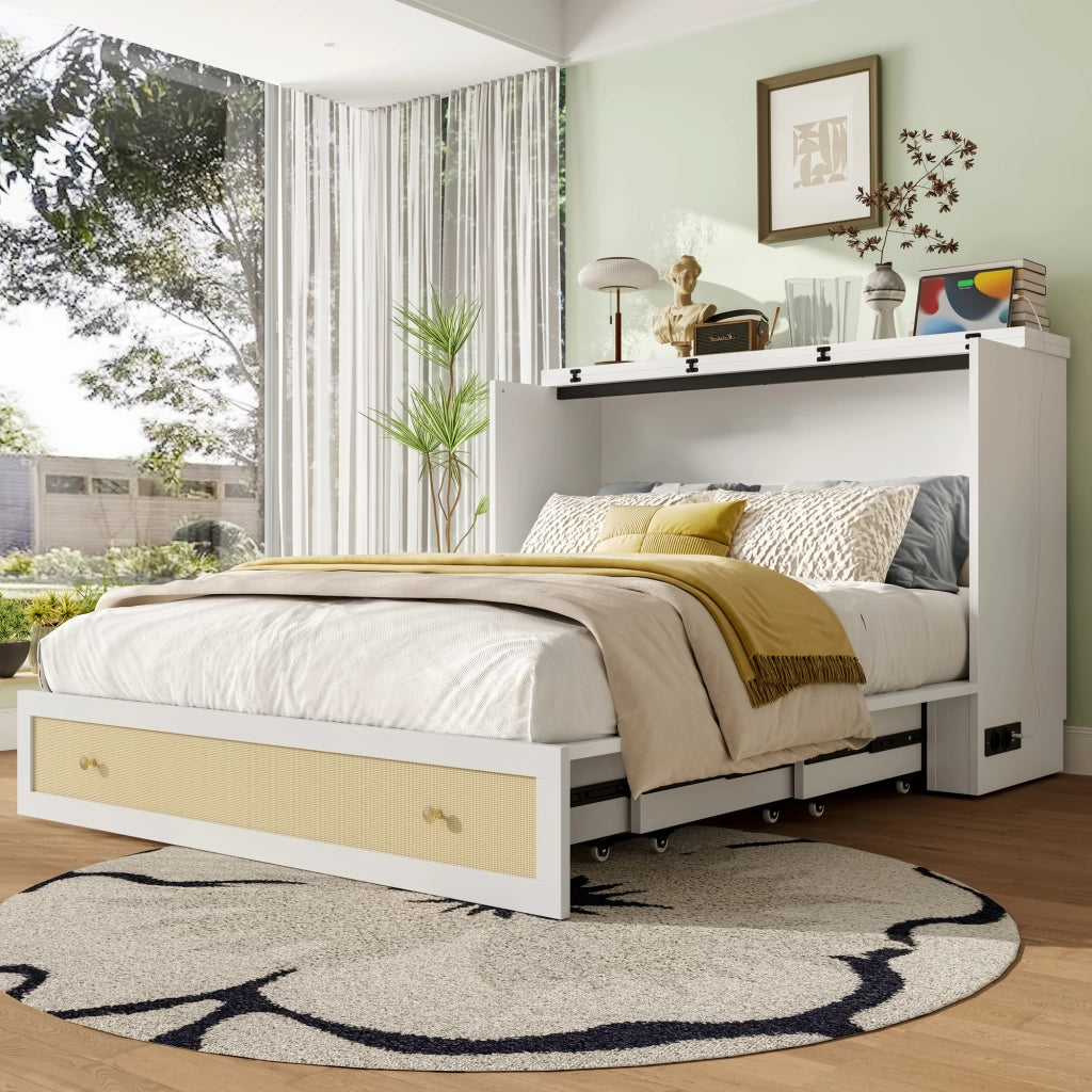 LETTO Convertibile 140x200 cm MDF Bianco con USB e presa