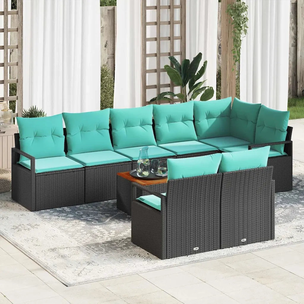 Set Divano da Giardino con cuscino 9 pcs Nero polyrattan 3347725