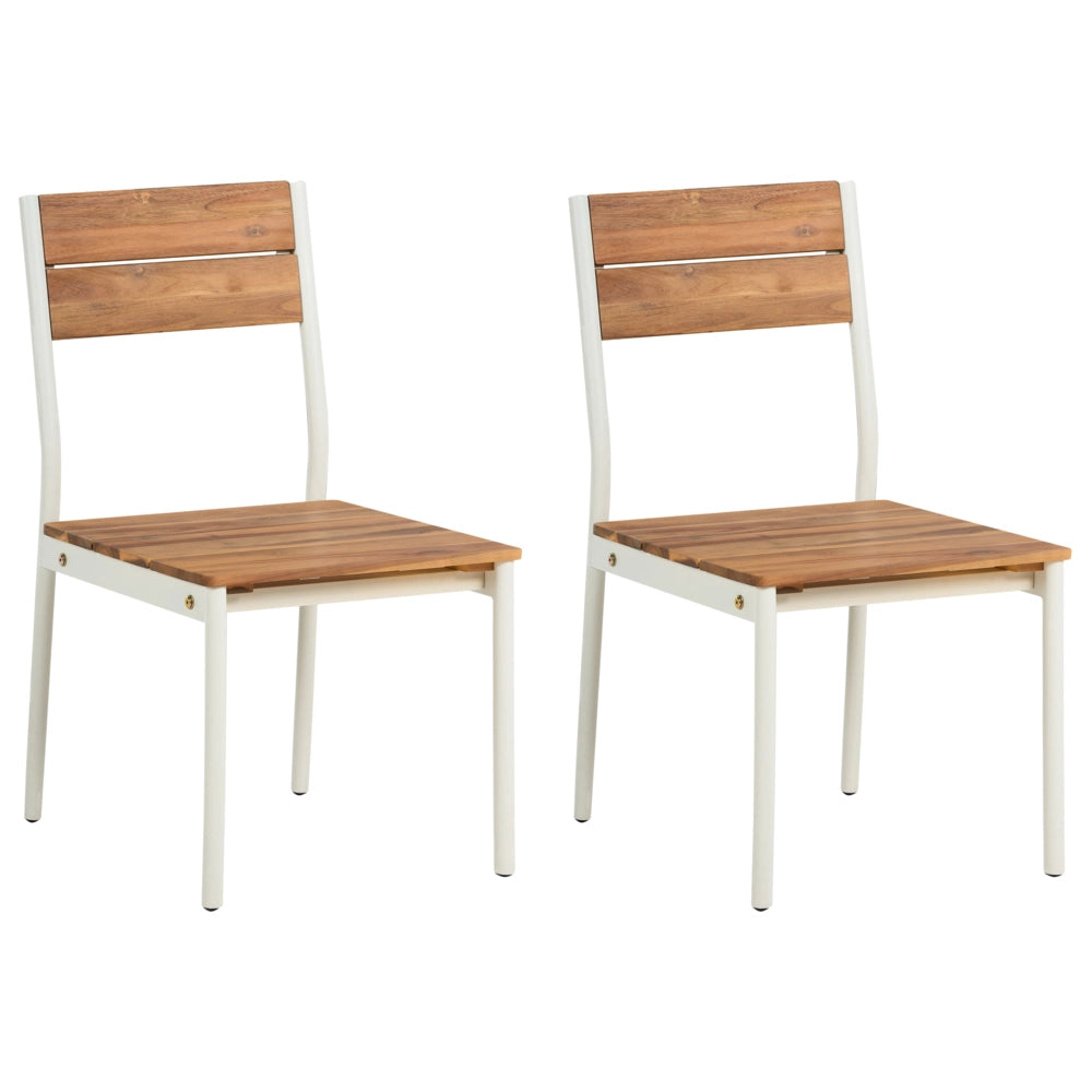 Set da giardino composto da 2 sedie in legno di acacia a doghe con struttura in metallo, colore marrone stile moderno