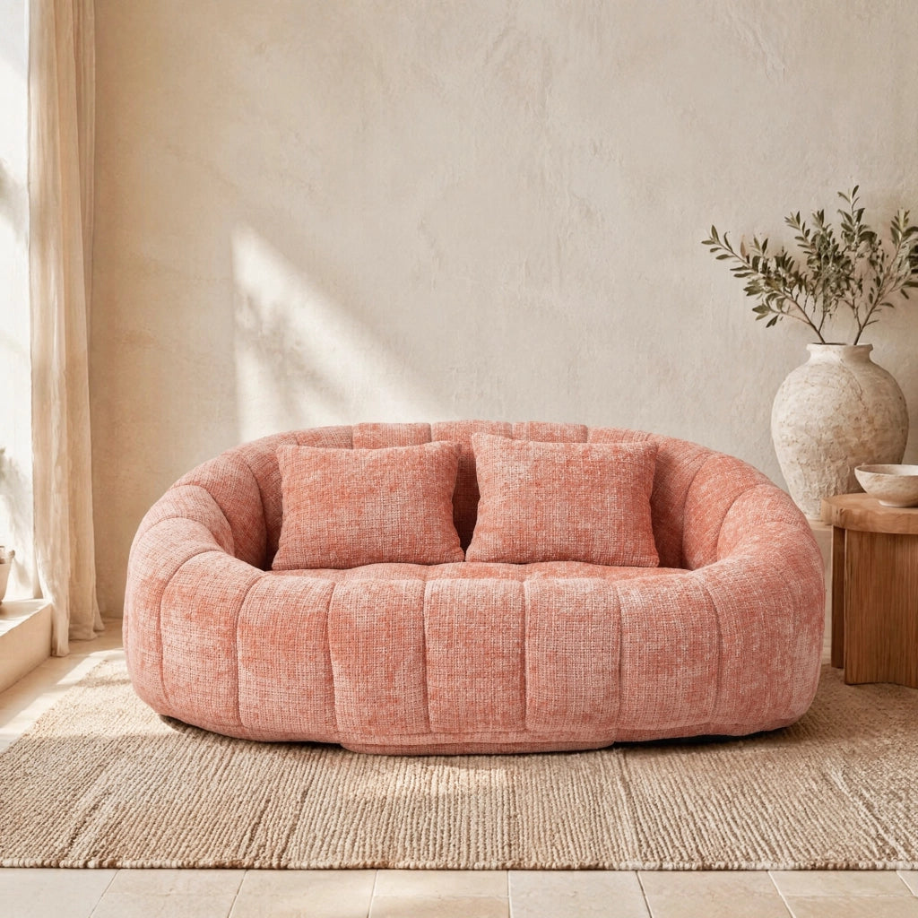 Sitzsack letto morbido in chenille rosa, divano lounge a due posti con imbottitura in memory foam, 150x95x63 cm