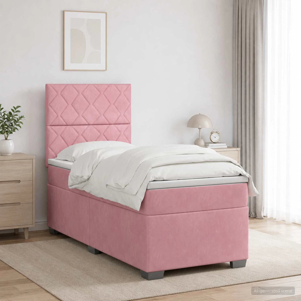 Letto box spring con materasso Rosa 100 x 200 cm Velluto 3455059