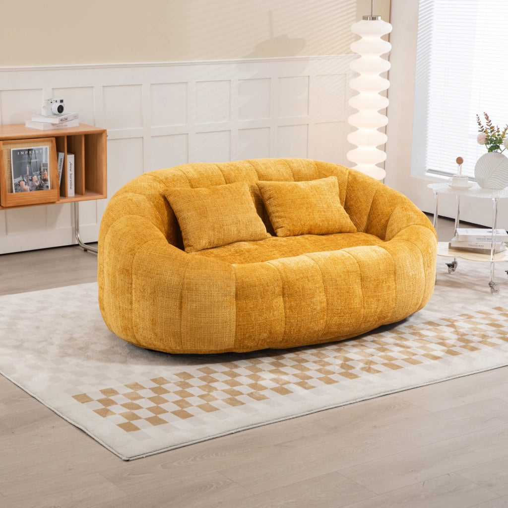 Sacco pouf divano a due posti in ciniglia gialla 150x95x63 cm; con schiuma memory