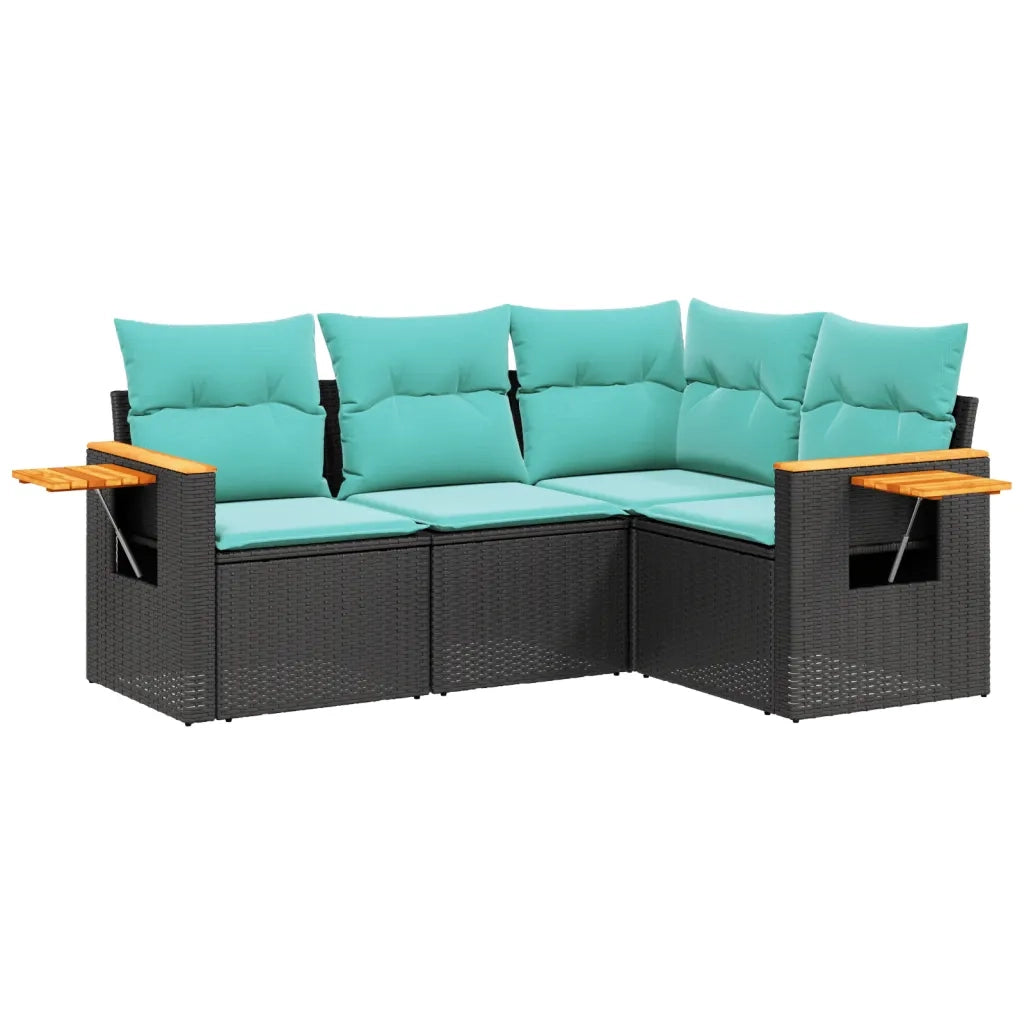 Set Divani da Giardino 4 pz con Cuscini Nero in Polyrattan