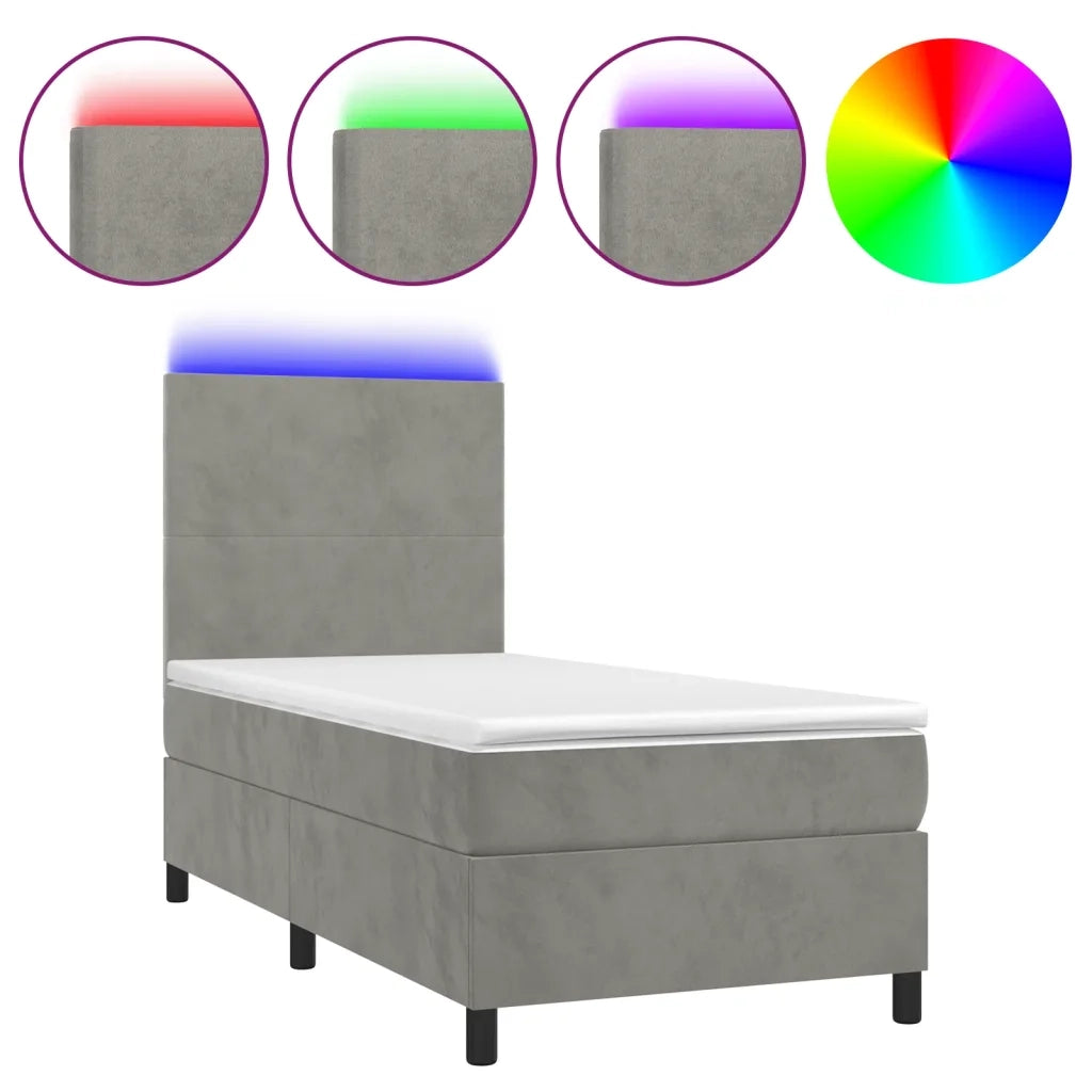 Letto a Molle Materasso e LED-Struttura Letto con Materasso Grigio Chiaro 80x200 cm Velluto 109297