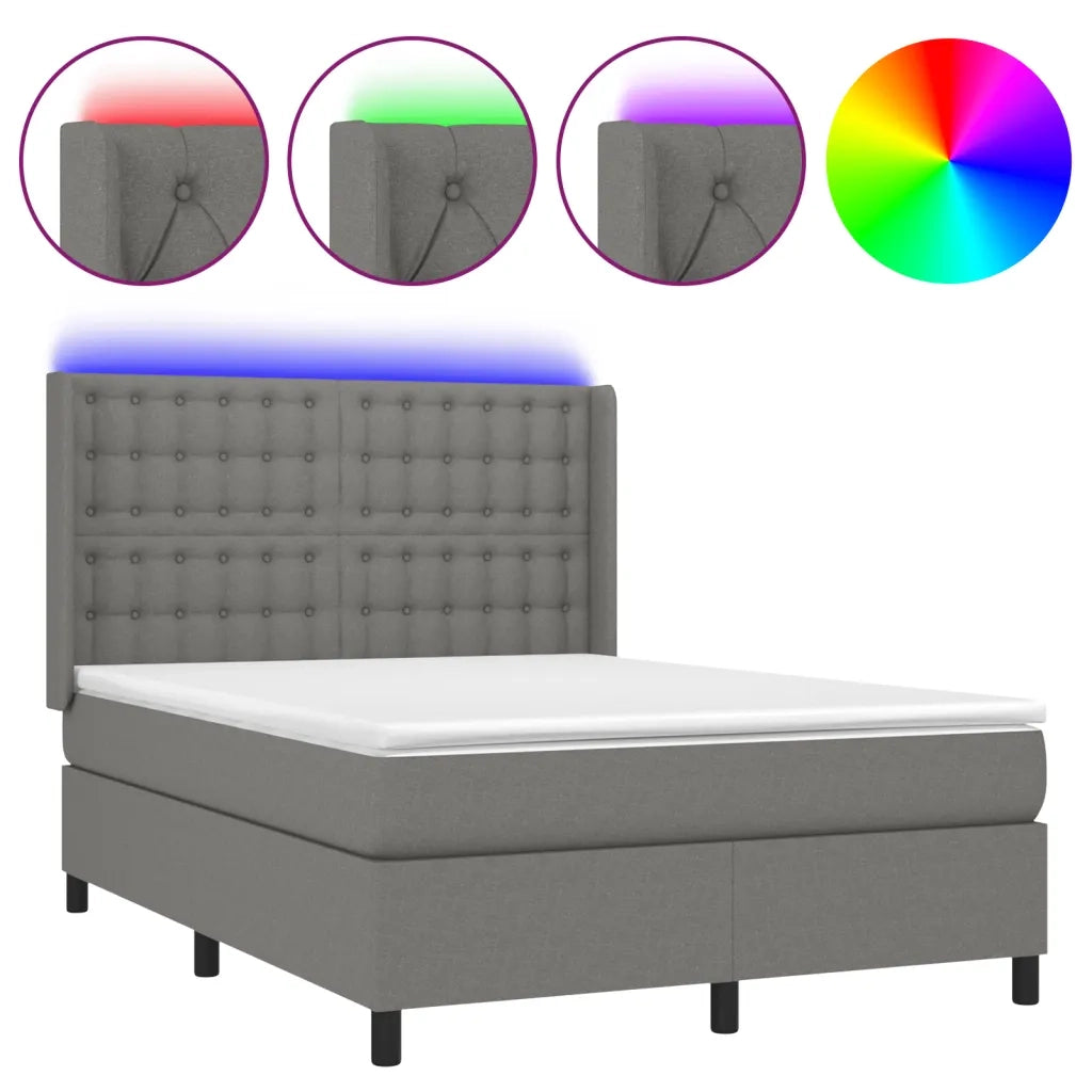 Letto a Molle Materasso e LED Grigio Scuro 140x200cm in Tessuto 3138638