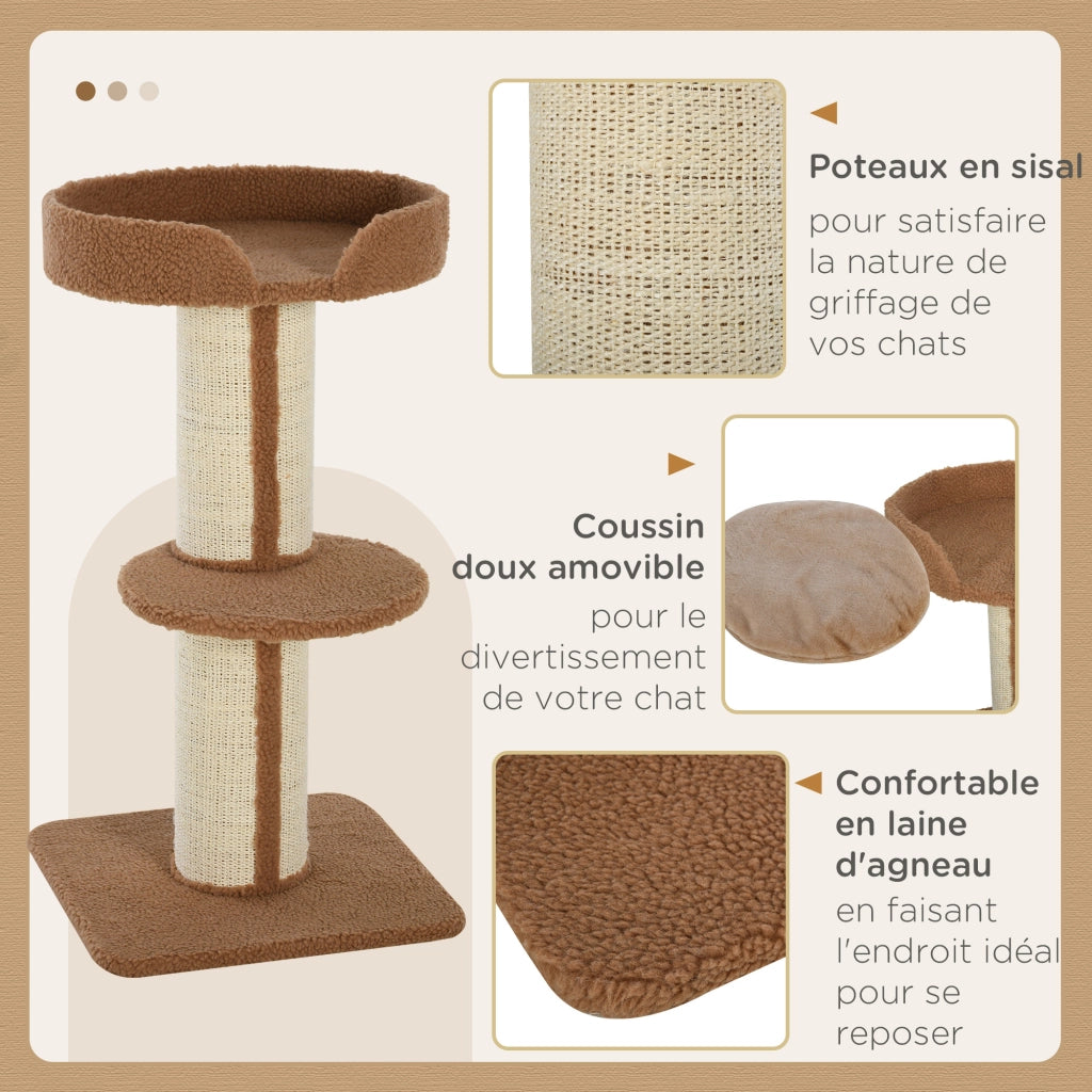 Tiragraffi per Gatti con Centro Attivit¨¤ ¨C Xylo ¨C 2 Piattaforme e Cuscino Beige