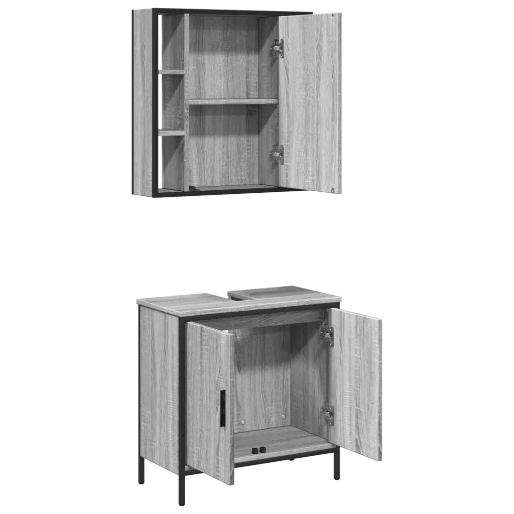 Set Mobili da Bagno | Armadio da bagno 2 pz Grigio Sonoma in Legno Multistrato