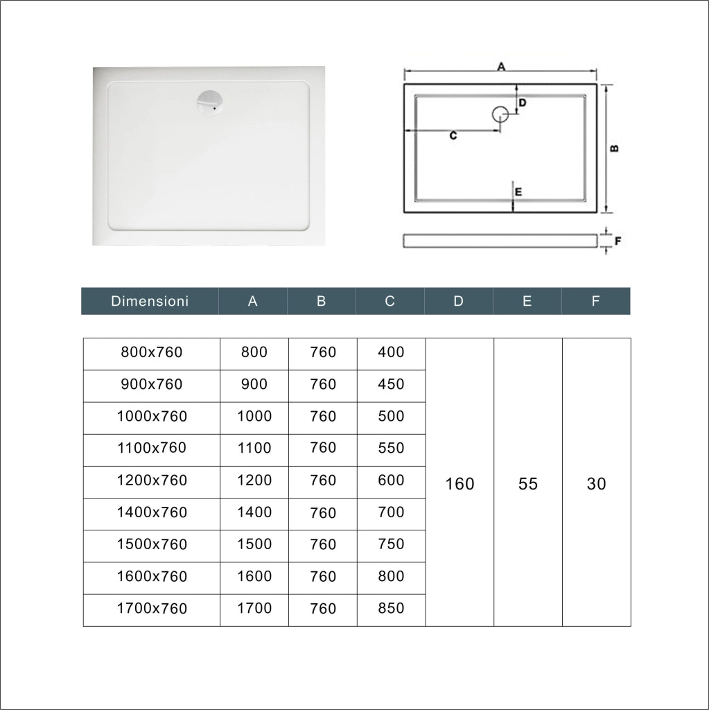 Piatto Doccia 90x76cm Bianco Spessore di 3 cm in Pietra Artificiale e Resina Minerale Mista Piletta Extra Piatta Sottile e Tubo inclusi