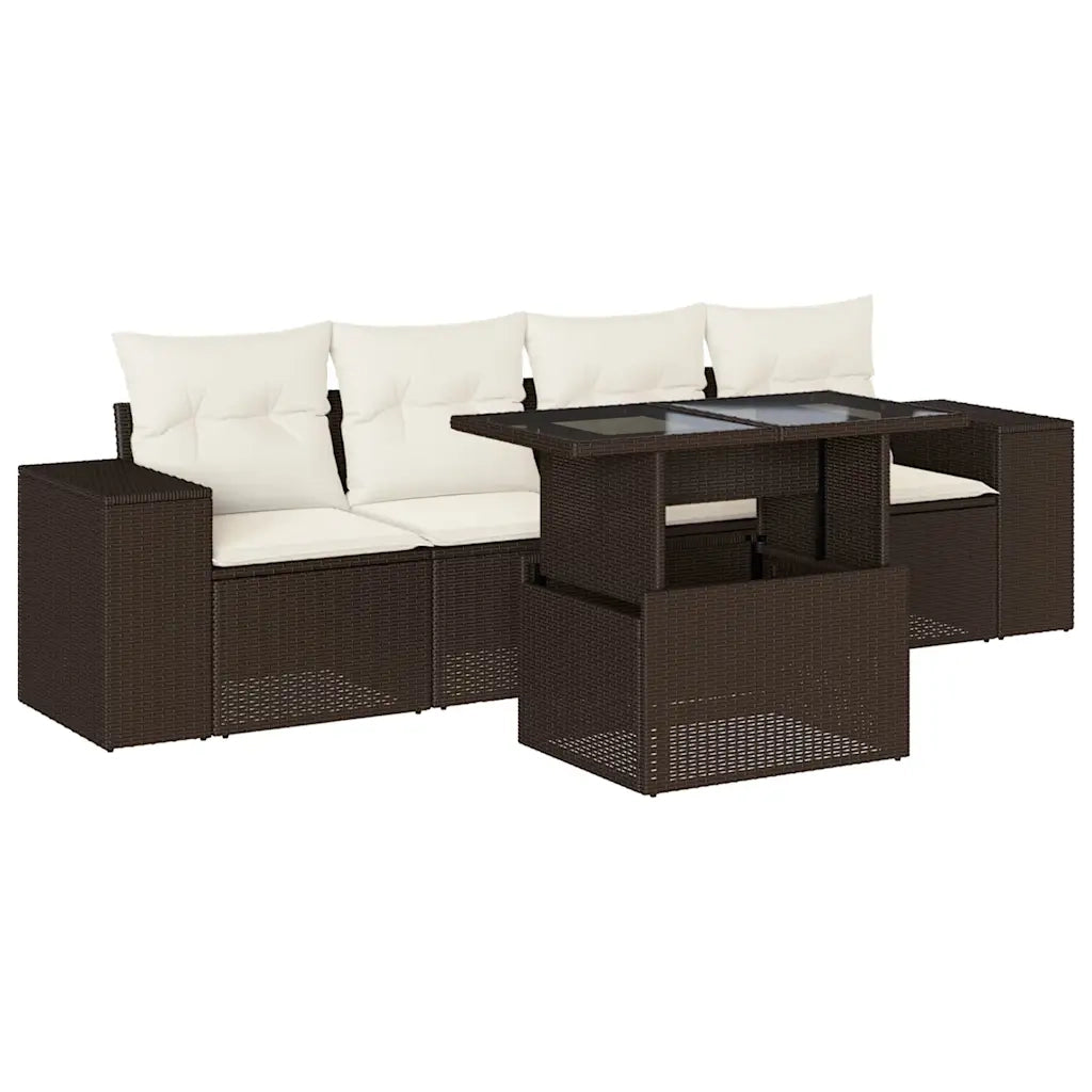 Set Divano da Giardino 5 pz con Cuscini Marrone in Polyrattan 3268993