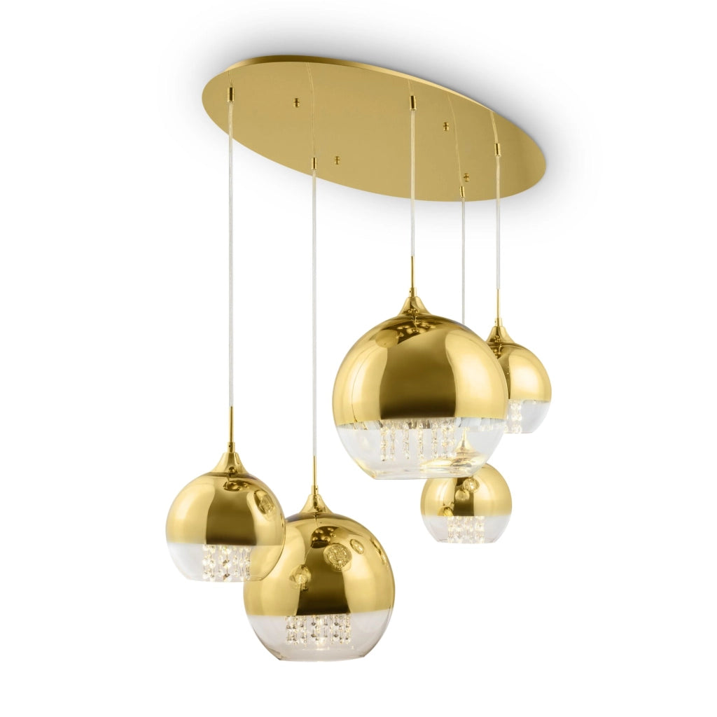Lampadario Maytoni Fermi 5 luci vetro cristalli ottone