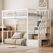 OKWISH Letto a Soppalco Letto Singolo con Scala Contenitore, Tavolo, 90×200 cm, senza Materasso, in Legno, Bianco