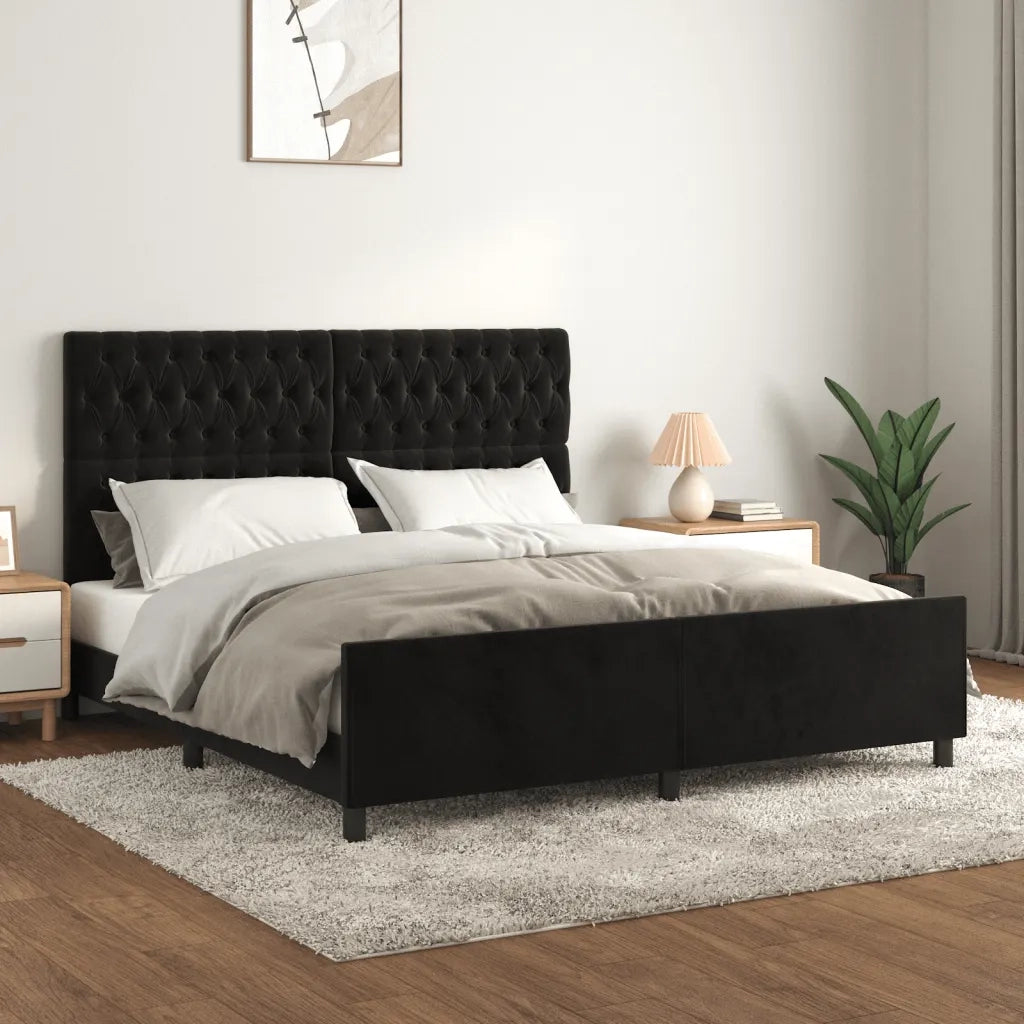 Letto matrimoniale | Letto per adulti | Giroletto con Testiera Nero 180x200 cm in Velluto