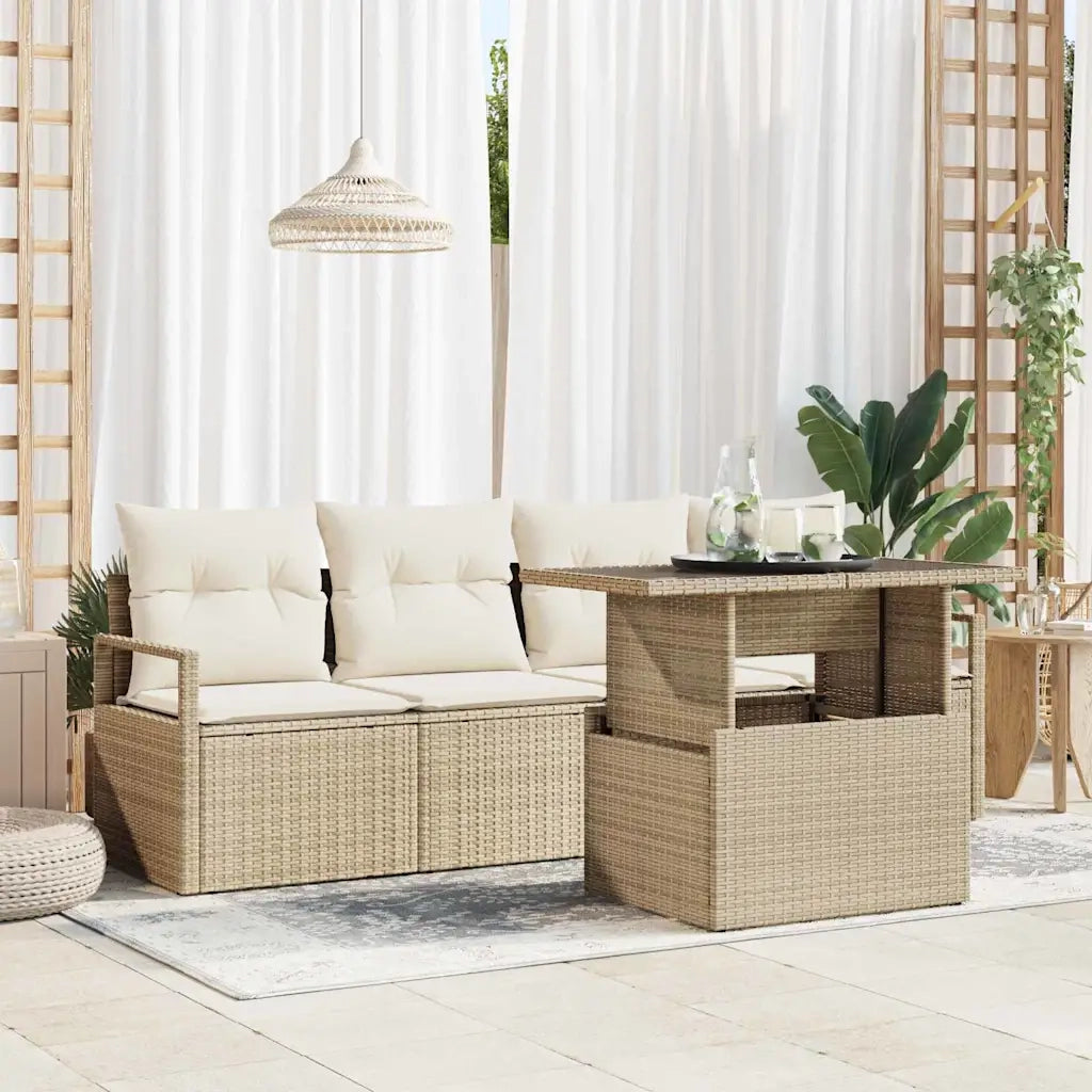 Set Divano da Giardino 5 pcs Beige e Crema polyrattan