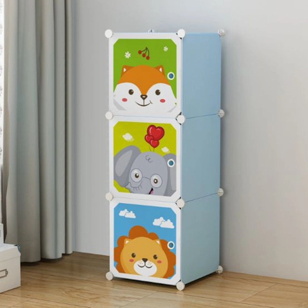 Trade Shop - Armadio Guardaroba Modulare Per Bambini A 3 Scomparti A Cubo Mobile Con Ante Decorate -