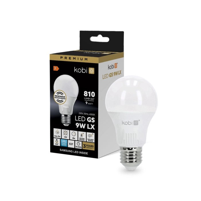 Lampadina LED con sensore movimento 9W E27 6500K 810lm Kobi