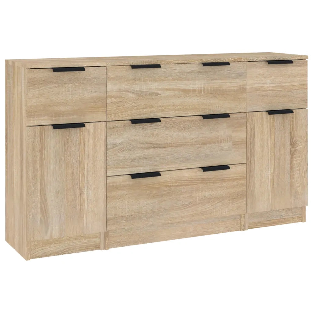 Set di Credenze 3 pz Rovere Sonoma in Legno Multistrato