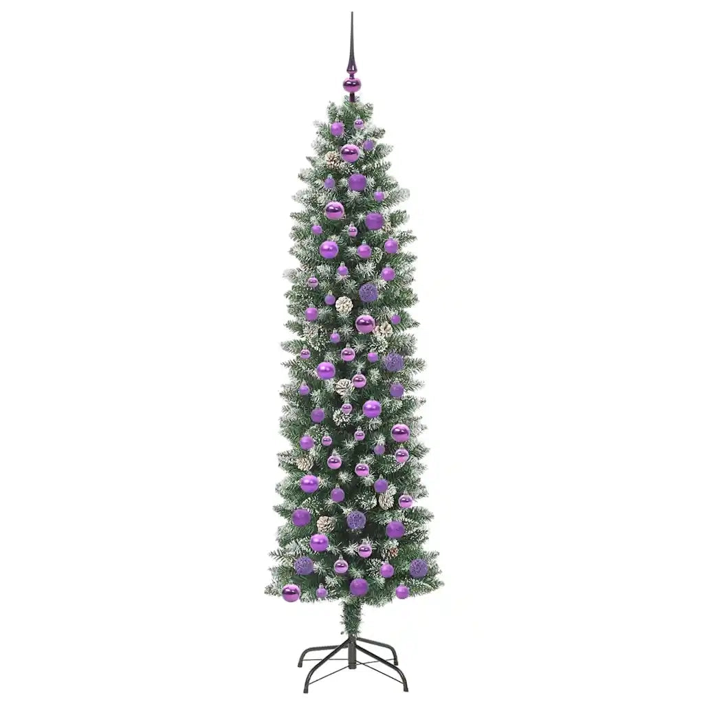 Albero di Natale Artificiale Sottile Verde e Bianco 180 cm 3395299