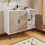 OKWISH Credenza Contenitore con 3 Ante e 1 Cassetto, Ripiani Regolabili, per Soggiorno Ingresso Camera, MDF, Bianco e Legno, 90 x 30 x 71,5 cm
