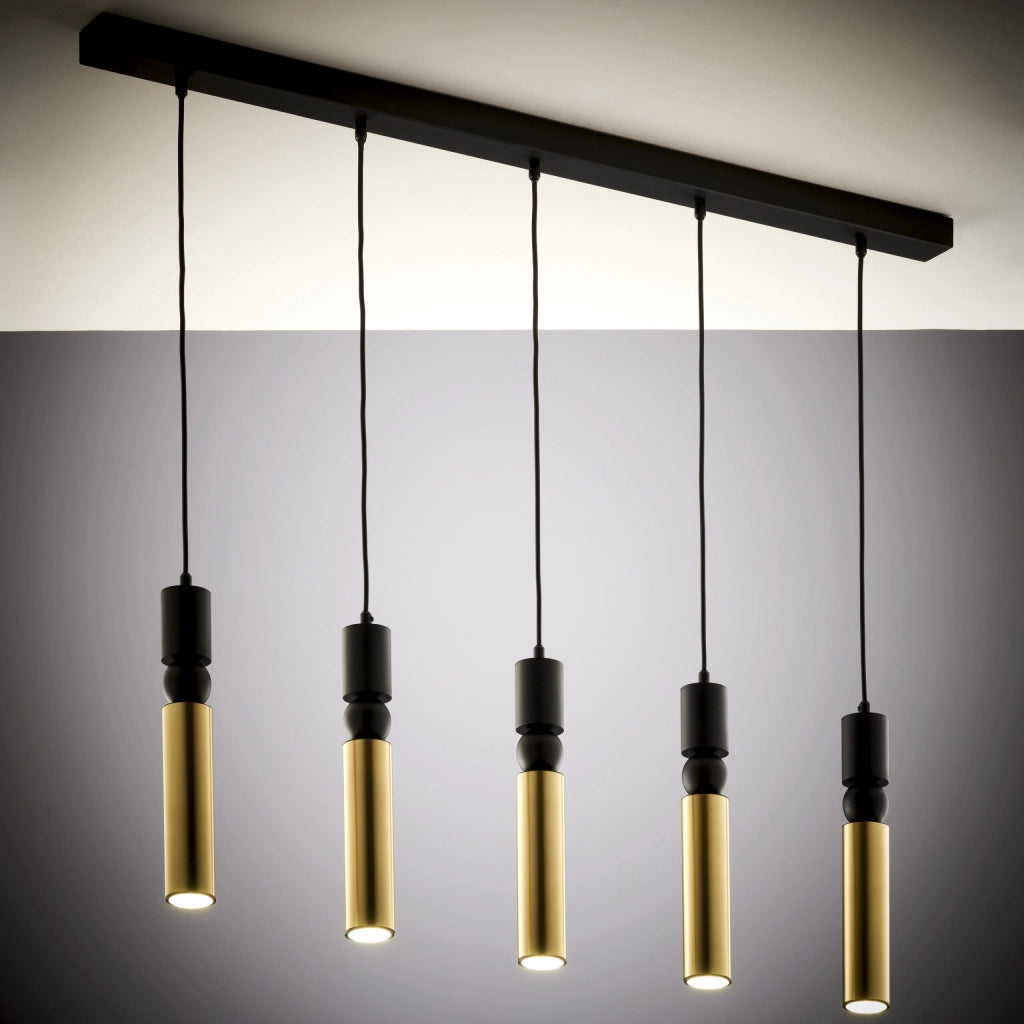 Lampada sospesa barra ALAS 100cm nero oro 5xGU10 Jupiter