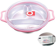 Bordo per bambini con coperchio verde a righe, 22cm - Resistente al lavello - Resistente al forno a microonde - BPA libero - Per uso domestico e asilo nido - Realizzato in acciaio inossidabile