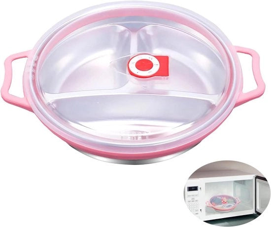 Bordo per bambini con coperchio verde a righe, 22cm - Resistente al lavello - Resistente al forno a microonde - BPA libero - Per uso domestico e asilo nido - Realizzato in acciaio inossidabile