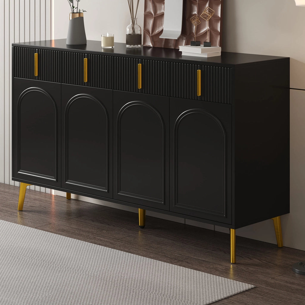 MADIA 140x38x82 cm 4 ante 4 cassetti MDF nero con dettagli oro