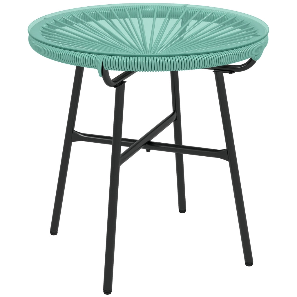 Tavolino da giardino rotondo in resina effetto rattan con piano in vetro temperato e gambe in metallo ¨C Minimal ¨C ?50xH50 cm