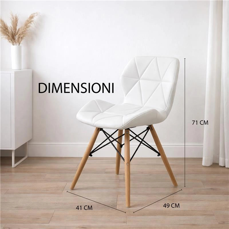 SET 4 SEDIE ANNAPOLIS MODERNA IN ECOPELLE E LEGNO BIANCA 41 X 49 X H71 CM