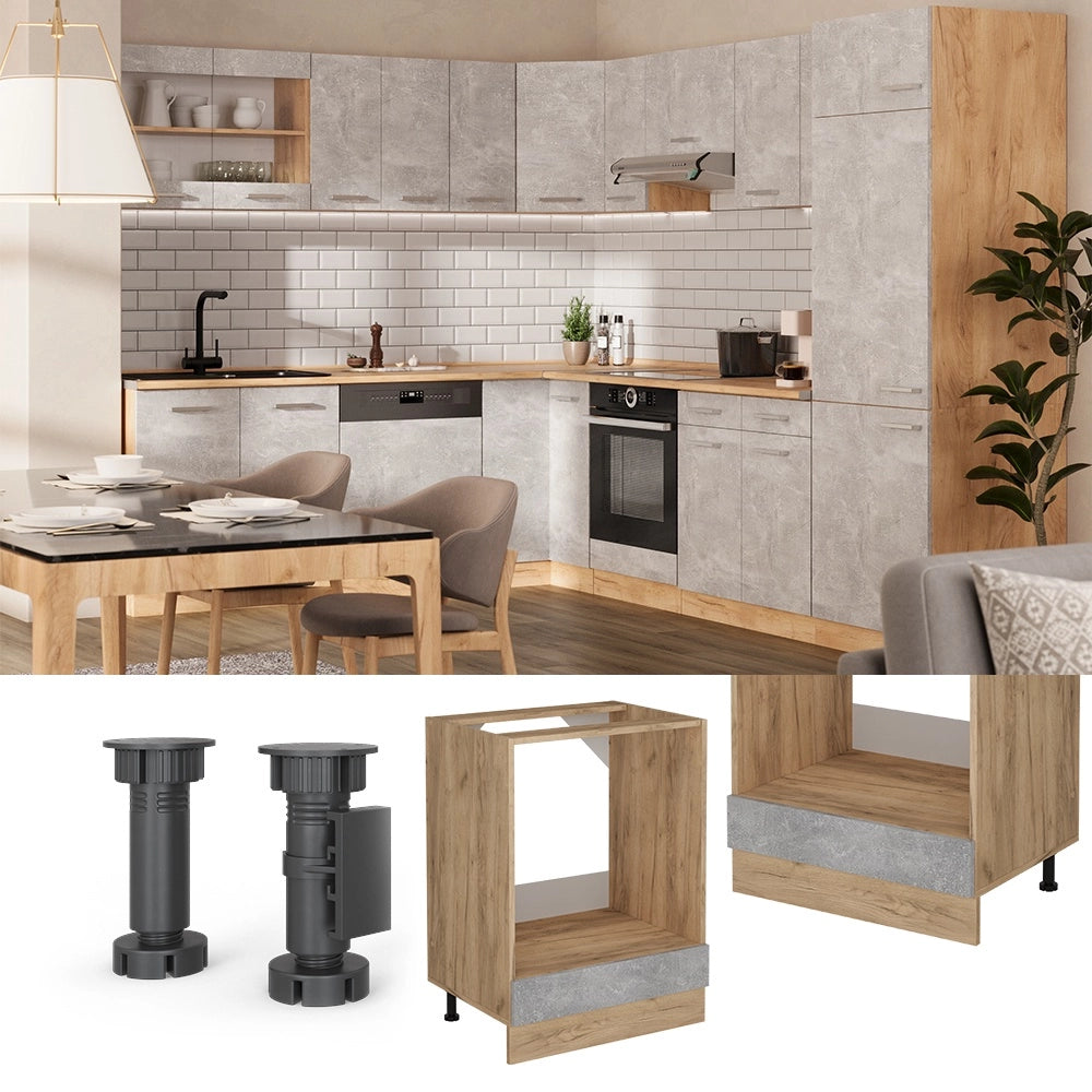 Mobile per forno da incasso R-Line Calcestruzzo/Rovere dorato 60 cm senza piano di lavoro Vicco